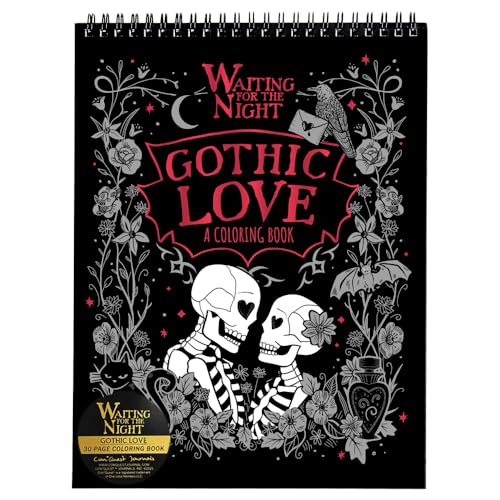 ConQuest Journals Waiting for the Night Gothic Love Coloring Book, Goth Valentine's Day-Inspired Designs to Color, 30 Perforated