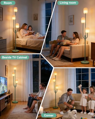 Image of Lightdot 66IN Dimmable Floor Lamp 3-Lights Vintage Green Floor Lamps with Cylindrical Shade& Bulbs Included for Wedding /Party Modern Tall Standing Lamp with 5Lbs Heavy Base for Living Room /Bedroom