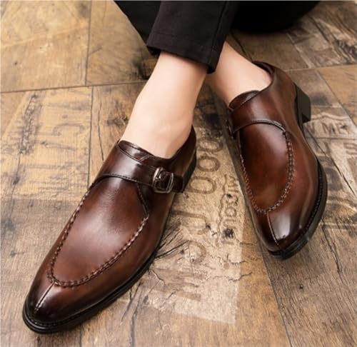 Dress Shoes for Men Slip On Round Toe Faux Leather Block Heel Low Top Rubber Sole4