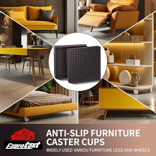 Image of Ezprotekt Non Slip Furniture Pads, 4 Pcs 2.5 inch Rubber Caster Cups, Anti Skid Furniture Coasters for Hardwood Floors, No Slide Furniture Gripper, Floor Protector for Bed Couch Furniture Stoppers (Brown)