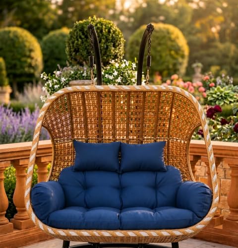 Image of Hanging Swing Chair Pad | Blue Seating Pad for Double Seater Jhula | Woven Rattan Style Swing Seat Accessory | Indoor Outdoor Balcony Patio Garden Porch Decor | Replacement Pad | Blue | 1 Pc