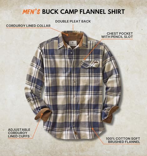Legendary Whitetails Mens Flannel Shirt Long Sleeve Button Down 100% Cotton, Shale Plaid, 5XL - Thumbnail 5