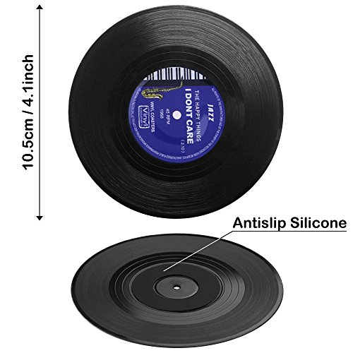 Vinyl Record Coasters Pack, Retro Novelty Style Cup Pad For Hot Drinks, Nice Housewarming Gift For Vintage Collection Fans, Music Theme Party Essential 4 Pieces #TOP2