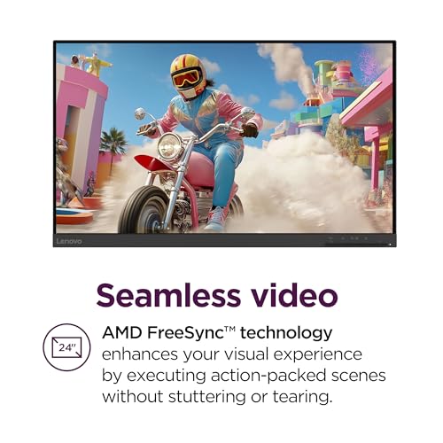 Image of Lenovo D24-40 Monitor, 23.8 inch FHD Display, Tilt Stand, HDMI and VGA Ports, 75Hz Refresh Rate, AMD FreeSync, 250 nits, Raven Black