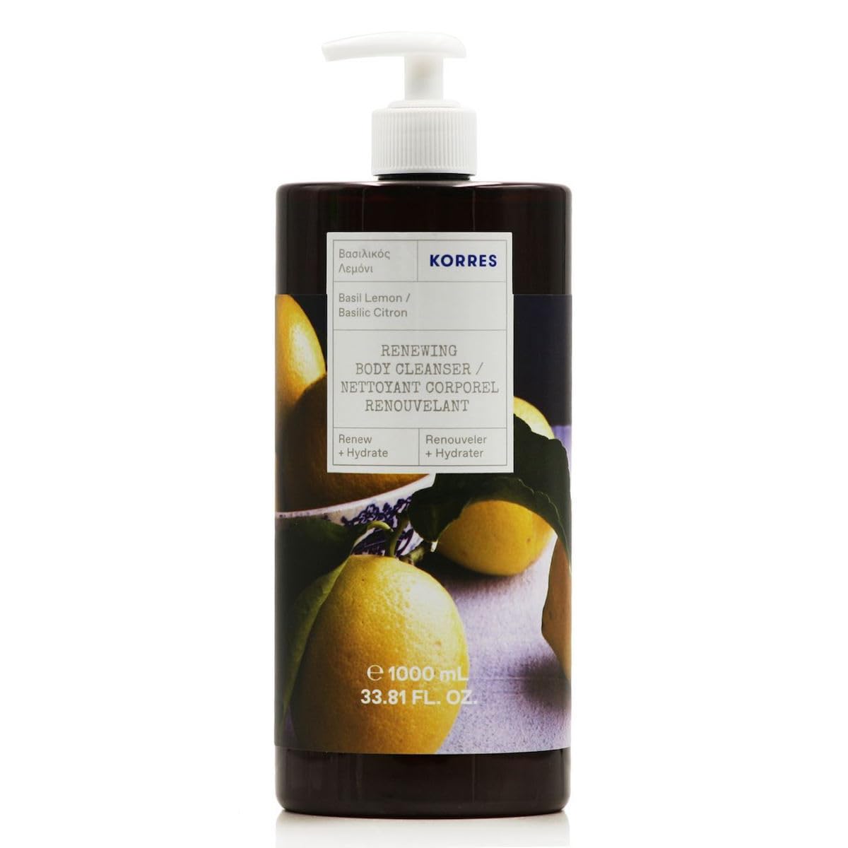 Korres Renewing Body Cleanser Basil Lemon, 1lt x 2, 1 l (Pack of 2)