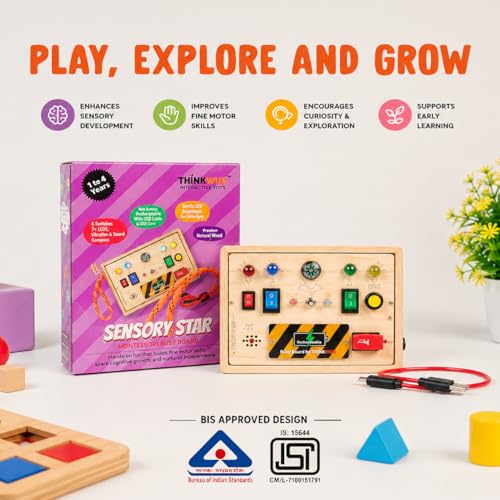 Image of Sensory Star (Buzzer) Rechargeable | Montessori Busy Board by Thinkwud, BIS Certified, Educational Busyboard Toy for Toddlers Kids 1-6Years, Fine Motor Skills, Screen-Free Travel Toy, Birthday Gift
