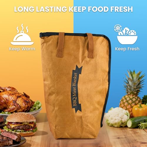 Image of BBQ Blanket for Resting Meat, 21 inch BBQ Meat Blanket Insulation Bag with 50 Butcher Paper, Reusable Water and Oil Proof, Meat Blanket for Brisket, Pork Shoulder, Turkey, Gift for Men, Father's Day