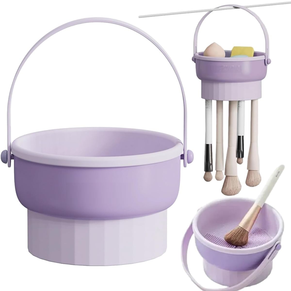 GALV 3 in 1 Silicone Makeup Brush Cleaner Bowl, Make up Brush Cleaner Mat with Makeup Brush Drying Holder and Comestic Brush Organizer, Paint Brush Cleaner