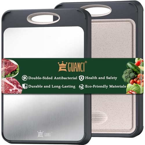 GUANCI Cutting Board for Kitchen, Stainless Steel Cutting Board Double