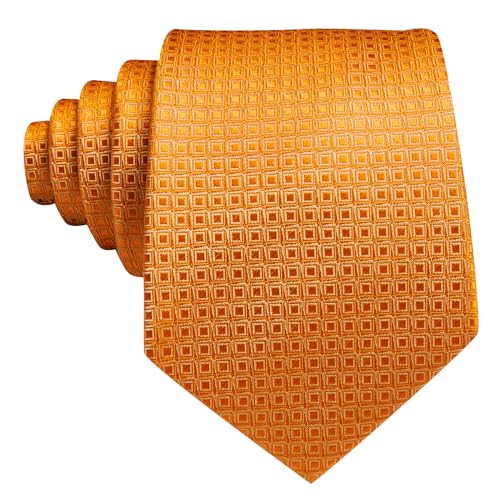Image of Barry.Wang Classic Mens Ties Plaid Silk Necktie Pocket Square Cufflinks Set Woven Designer Wedding Business
