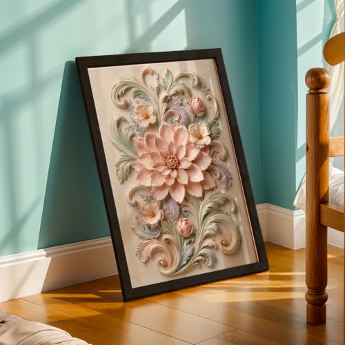 Image of NoWorries Floral Botanical Wall Painting with Frame | Premium Textured Flower & Leaf Artwork, Pastel Nature Wall Decor Framed for Living Room Bedroom Office and Home Decoration (Art-18,13x19inch)