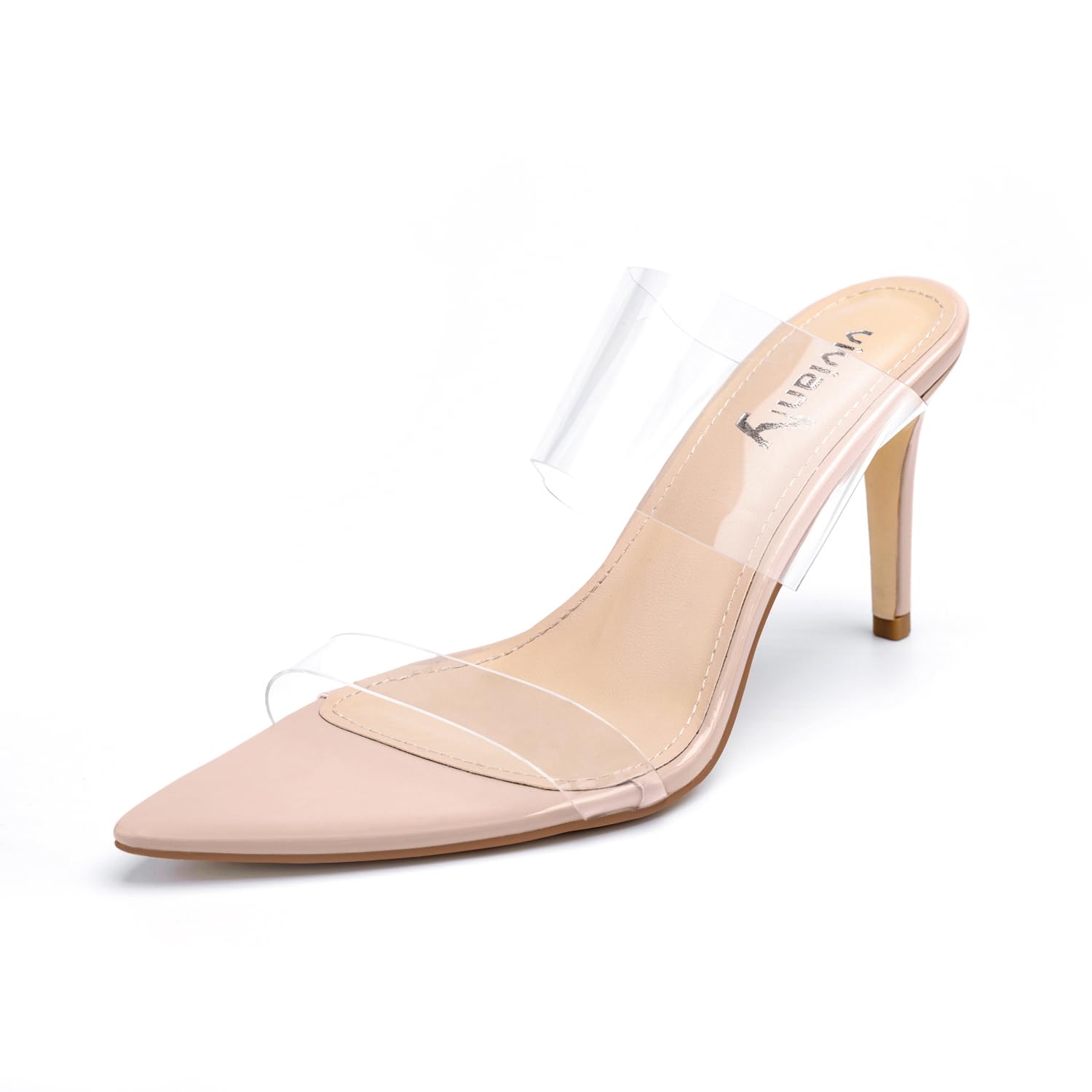 vivianly Clear Pointed Toe Heels Sandals Transparent Strap Stiletto High Heels Slip on Mules for Women