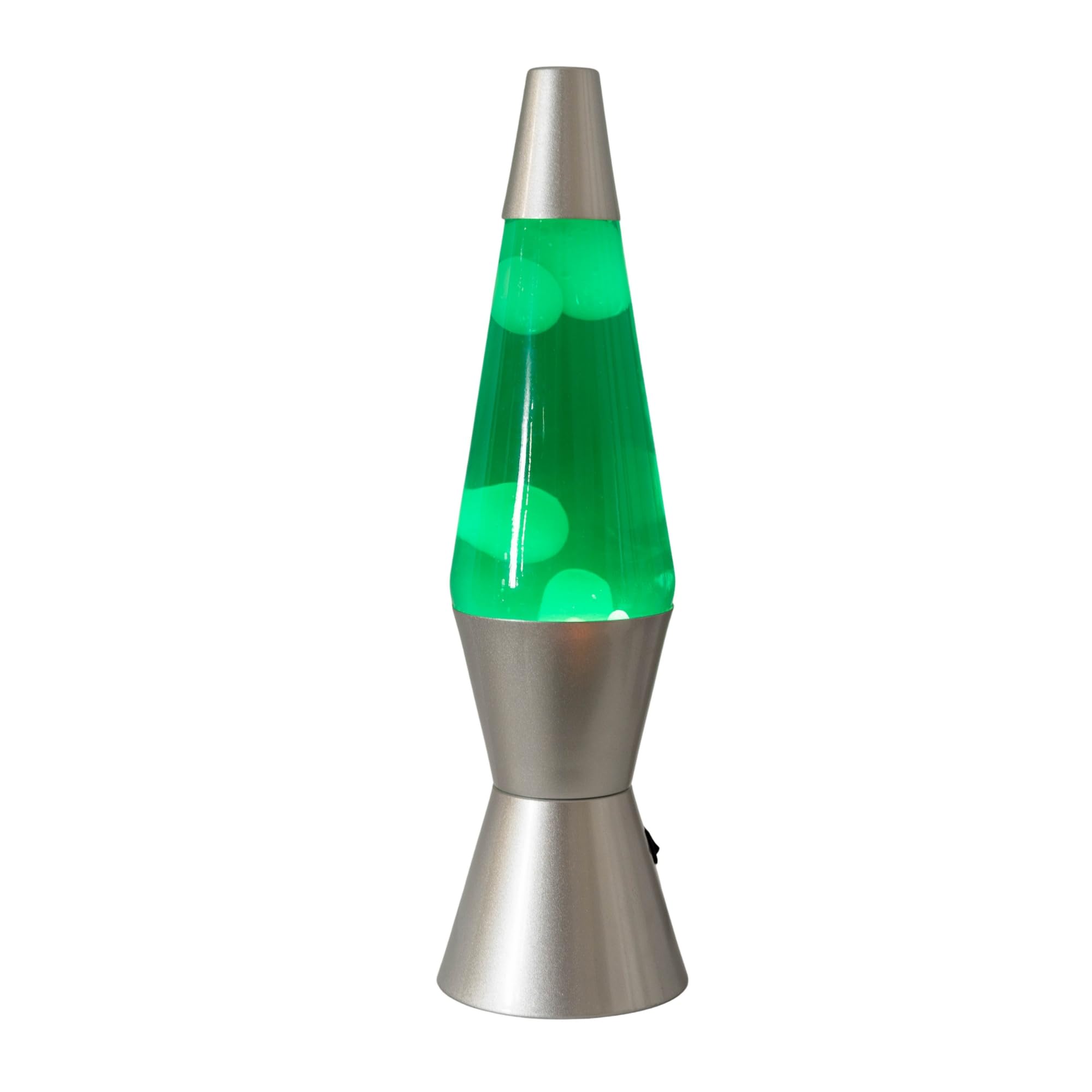 Razzo LED Lava Lamp - White and Green with Silver Base - Retro Desk Table Light