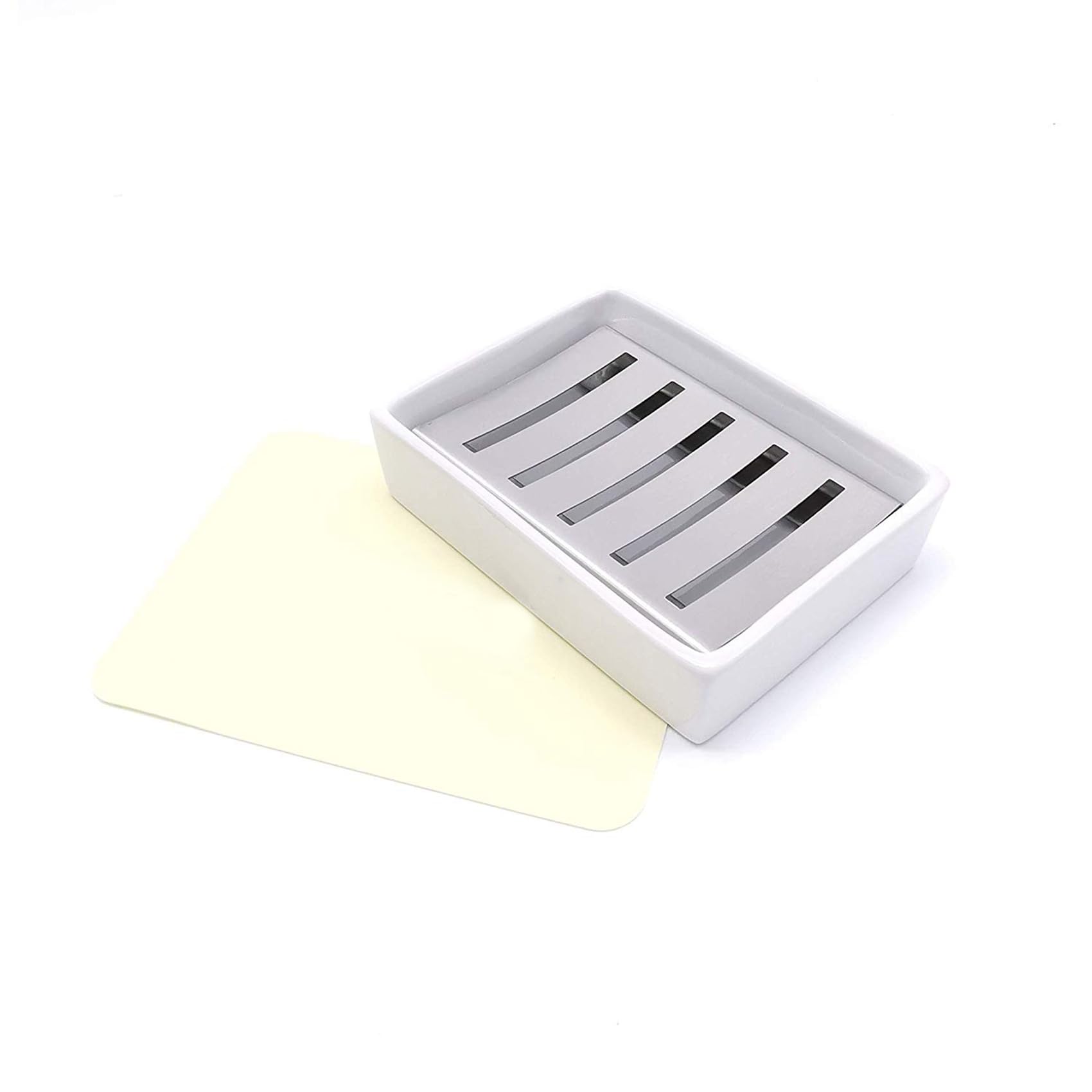 Jabonera de cerámica de acero inoxidable para baño y ducha, caja de jabón de drenaje de doble capa