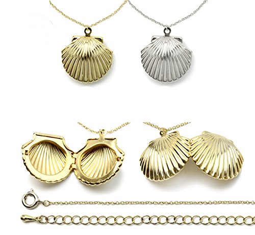 Amersumer 2PCS Gold Silver Seashell Locket for Mermaid Valentine Necklace, Beach Locket,Can Open