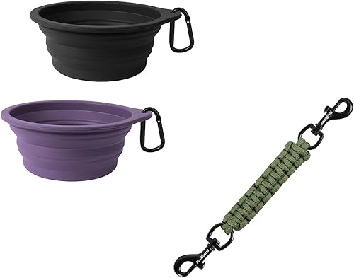PetBonus 2-Pack Silicone Collapsible Dog Bowls and Dog Collar Safety Clip