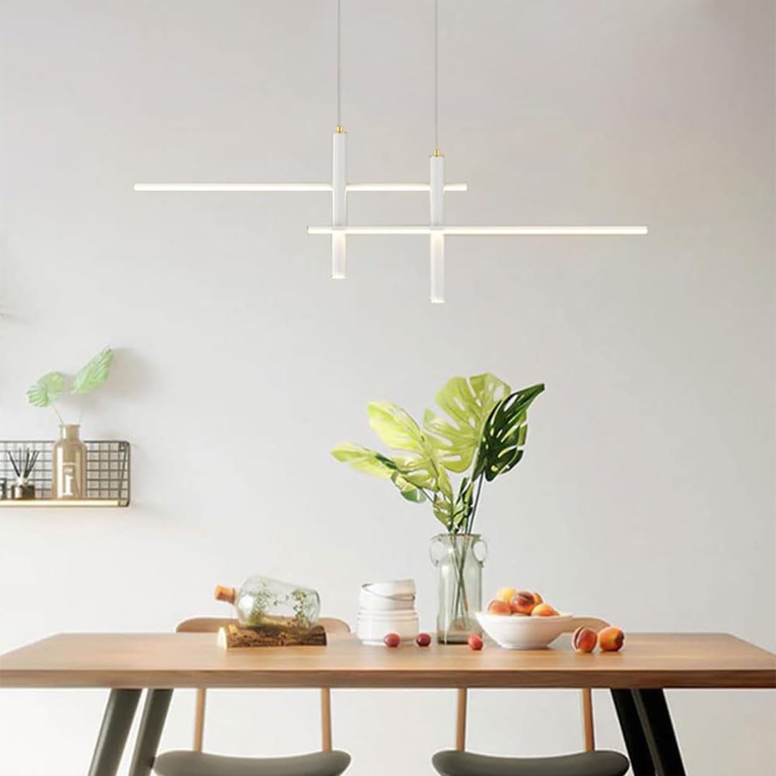 Moderna LED Lámparas Colgantes de Techo, Regulable con Control Remoto, 36W Lámpara Colgante Isla Cocina Altura Ajustable Diseño Lineal, para Salón Comedor Dormitorio Luz (Blanco, 120CM)