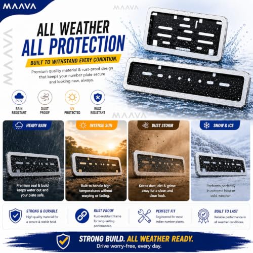 Image of Universal Chrome Number Plate Frame for Bikes & Scooters | Front & Rear Chrome Finish ABS Number Plate Holder Set | Rust & Corrosion Resistant No. Plate Frame | Heavy Duty | Chrome Finish