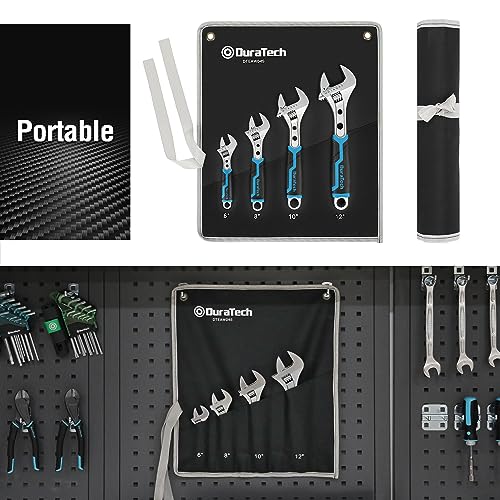 DURATECH 4-Piece Adjustable Wrench Set, 6-inch, 8-inch, 10-inch, 12-inch, 3-in-1 Spanner with Box End/Hex Function, CR-V Steel, Chrome-plated, Bi-material soft Grip, with Rolling Bag - Image 7