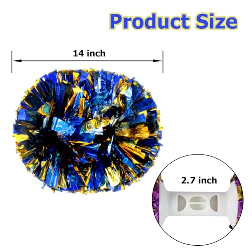 image for Hooshing 2PCS Blue and Gold Pom Poms Cheerleading with Baton Handle fo