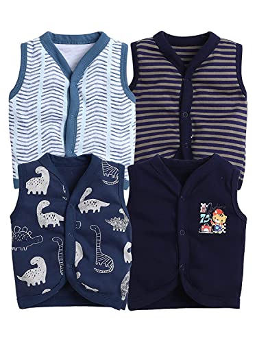 TiniBerry Baby Boy’s & Baby Girl’s T-Shirt Baby Baby Cotton Front Open Sleeveless Vest Tees Jhabala (Pack of 4)