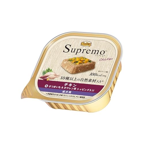 Nutro シュプレモ ウェット パテタイプ 成犬用 全犬種用 100g×24個 チキン さつまいも&ホウレン草 トッピング入り トレイ 缶詰 総合栄養食 ドッグフード 犬 まとめ買い 厳選自然素材 香料・着色料 無添加 ニュートロ