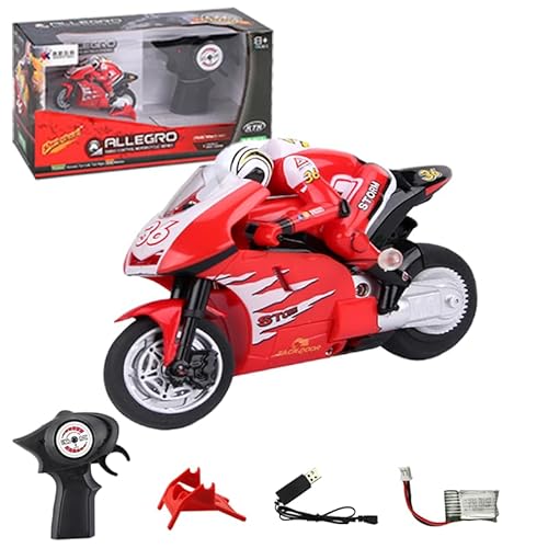 Domiuie Mini RC Motorcycle for Adult, 2.4G Electric Remote Control Drift Motorcycle, Simulation RC Stunt Jump Racing Vehicle Model with High Speed