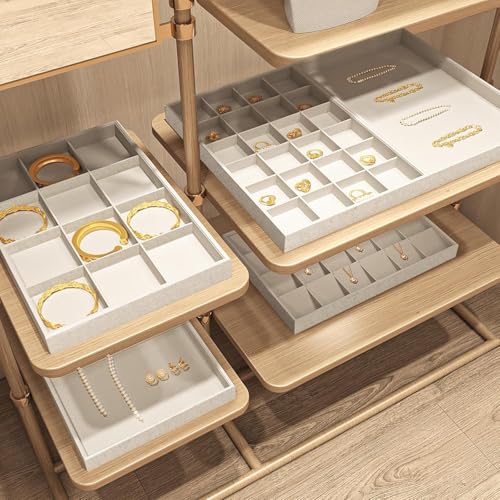 Image of Velvet Jewellery Drawer Organizer Stackable Tray in Beige (12-Pset)