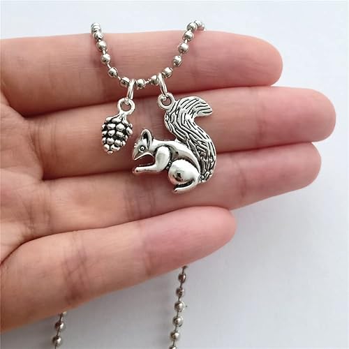 Miniatura 2 de Squirrel and Pine Cone Necklace, Cute Charm Pendant, Long Necklace for Man Woman, Antique Silver Color