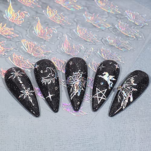 6 Sheets Star Moon Butterfly Nail Art Sticker, 3D Self-Adhesive Laser Starlight, Moon, Butterfly Nail Decals For Diy Women Nail Decoration #TOP6