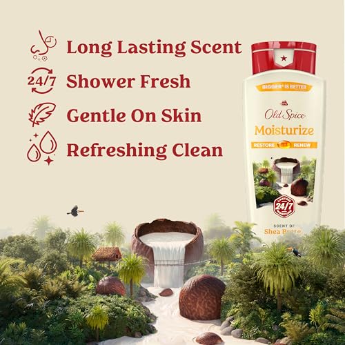 Image of Old Spice Cleansing Body Wash for Men, 24 /7 Shower Fresh with Lasting Scent, Restore & Renew, Gentle on Skin, Vitamin B3, Moisturize with Shea Butter Scent, 18 oz (Pack of 4)