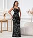 dasmzper Women’s Sequin Evening Gown – Elegant Sleeveless V Neck Mermaid Formal Maxi Dress for Wedding, Prom or Party Black