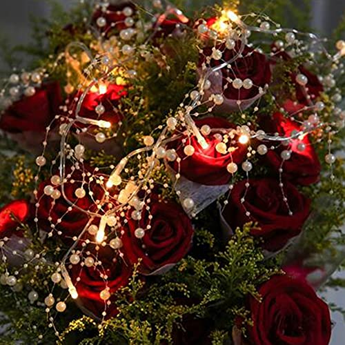 OVV Christmas Decorations 13FT Pearl Garland String Lights 40LED Festive Lighted Berry Beaded Indoor Bedroom Decor Warm Lights for Wedding Valentine's Day Party Battery Operated - image 3