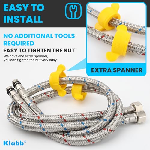 Image of Klabb 32-Inch Stainless Steel Braided Faucet Supply Line, 3 /8 inch Compression x M10 Faucet Connector, Includes 1 /2 inch FIP Adapters, SS304 Flexible Water Hose for Bathroom & Kitchen Sink Faucets