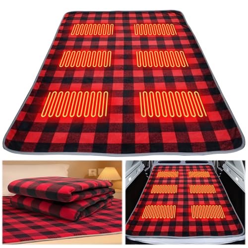 Cymwer Almohadilla eléctrica de calefacción con 3 temperaturas ajustables, USB portátil, 6 zonas de calor, impermeable para camping y senderismo, color rojo