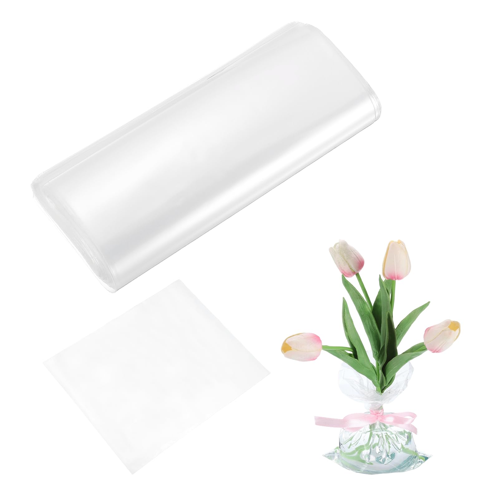 YELARXI Transparent Flower Packaging Bags, Clear Flower Bouquet Water Retention Bag Floral Wrapping Paper Sleeves- Fitting for (Floral Shops/Birthday/Graduation), 9.8 x 7.9 Inch & 150 Pcs