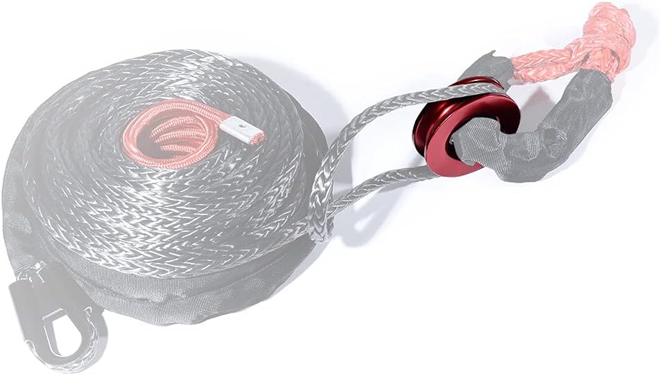 Black 95' x 3/8" Synthetic Winch Rope 20,500LB Recovery Cable + Pair Yellow 1/2" x 22" Soft Shackle Towing Straps + 1X Red Snatch Recovery Pulley Ring 41,000LB Kit