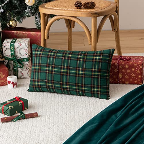 Image of AQOTHES Christmas Plaid Decorative Throw Pillow Covers Green 12x20 Inches
