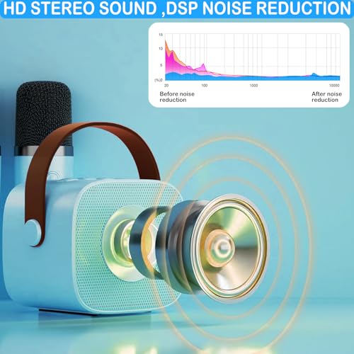Image of Karaoke Machine for Kids, Mini Karaoke Machine for Kids Adults, Portable Bluetooth Speaker with 1 Wireless Microphones, Christmas Birthday Toys Birthday Gifts for Girls 4, 5, 6, 7, 8+ Years Old Blue