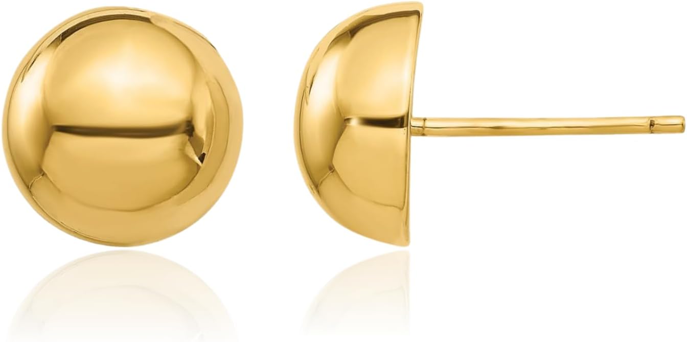 14K Yellow Gold Round Large Half Ball Stud Earrings 10mm 3/8 inch Lightweight, Butterfly Back for her IceCarats