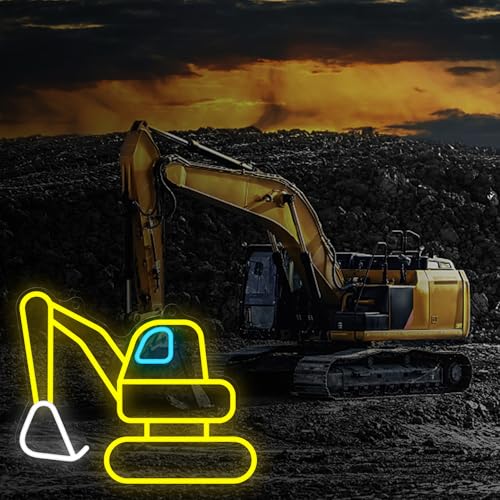 Image of CoolGift Mart Excavator Neon Sign, Vibrant LED Light Decoration, Construction Decor for Boys Room, Bedroom, Playroom, Man Cave - Ideal Gift for Kids and Teens