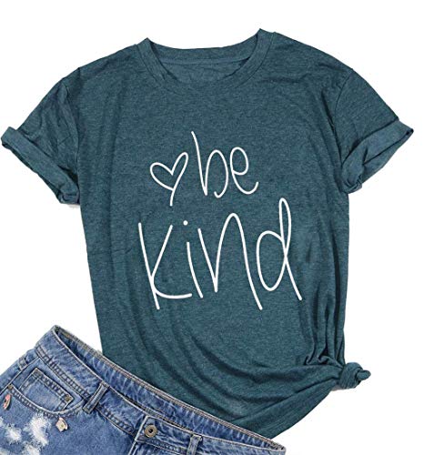 Womens Be Kind T Shirt Summer Letter Print Short Sleeve Loose Tops Inspirational Graphic Tees (L, Green1)