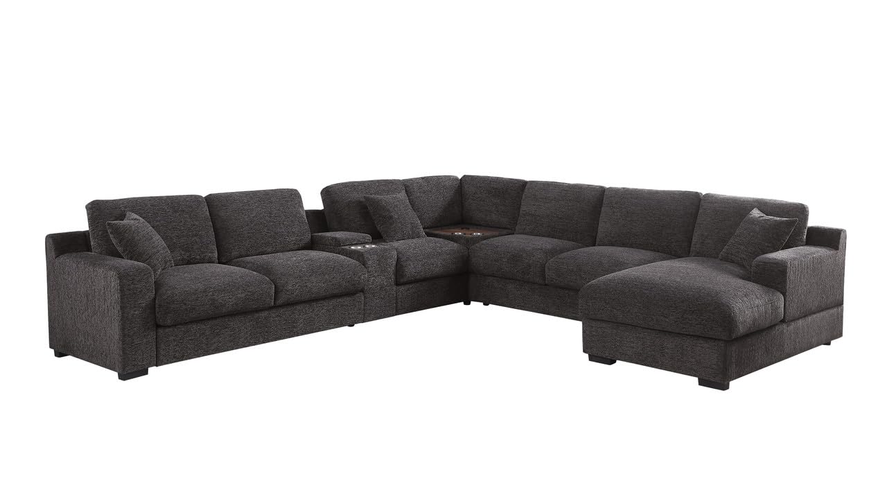 Celine Gray Chenille Fabric Corner Sectional Sofa With Right-Facing Chaise  Cupholders  And Charging Ports