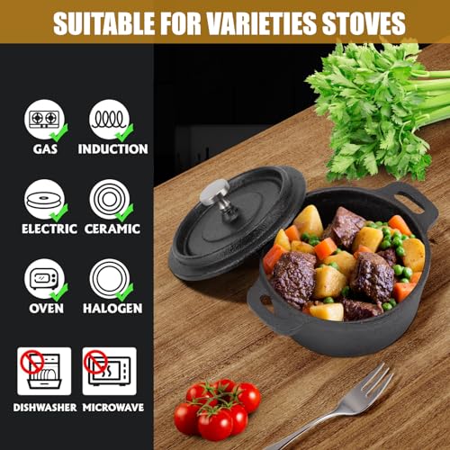 Dutch Oven Double, Dutch Oven,NonStick Shallow Cast Iron Pan,Stew Pans Traditional Style Thickened Ergonomic Handle Insulation Cast Iron Cooking Pot with Lid for Classic Cooking(Diameter: 10CM) - Image 3
