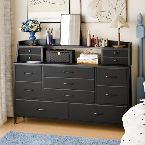 Fixwal Black Dresser for Bedroom with 13 Drawers, Nursery Dresser Fabric Chest of Drawers for Kids,...