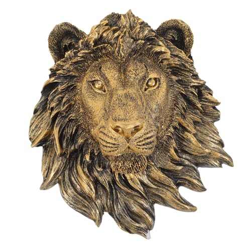 TOPPERFUN Tête de lion nature - Décoration murale en résine de qualité supérieure - Sculpture réaliste de tête d'animal pour salon, chambre à coucher...