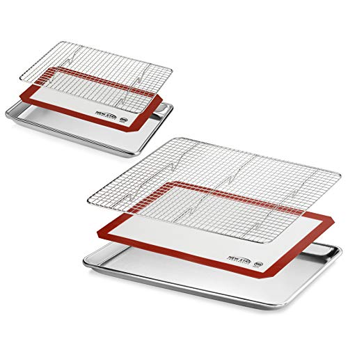 New Star Foodservice 1028751 Commercial-Grade Bun Pan/Baking Sheet, Baking Mat, Cooling Rack Combo, 1/4 and 1/2 Sizes Each by New Star Foodservice - Used condition - US$32.59