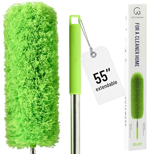 Image of GUTEWERK Microfiber GaoeTewerk Dustr Duster With Extension Pole, Feather Duster, Ceiling Fan Dusters For Cleaning, Dust Cleaner, Cobweb 7.1 Cm, Green