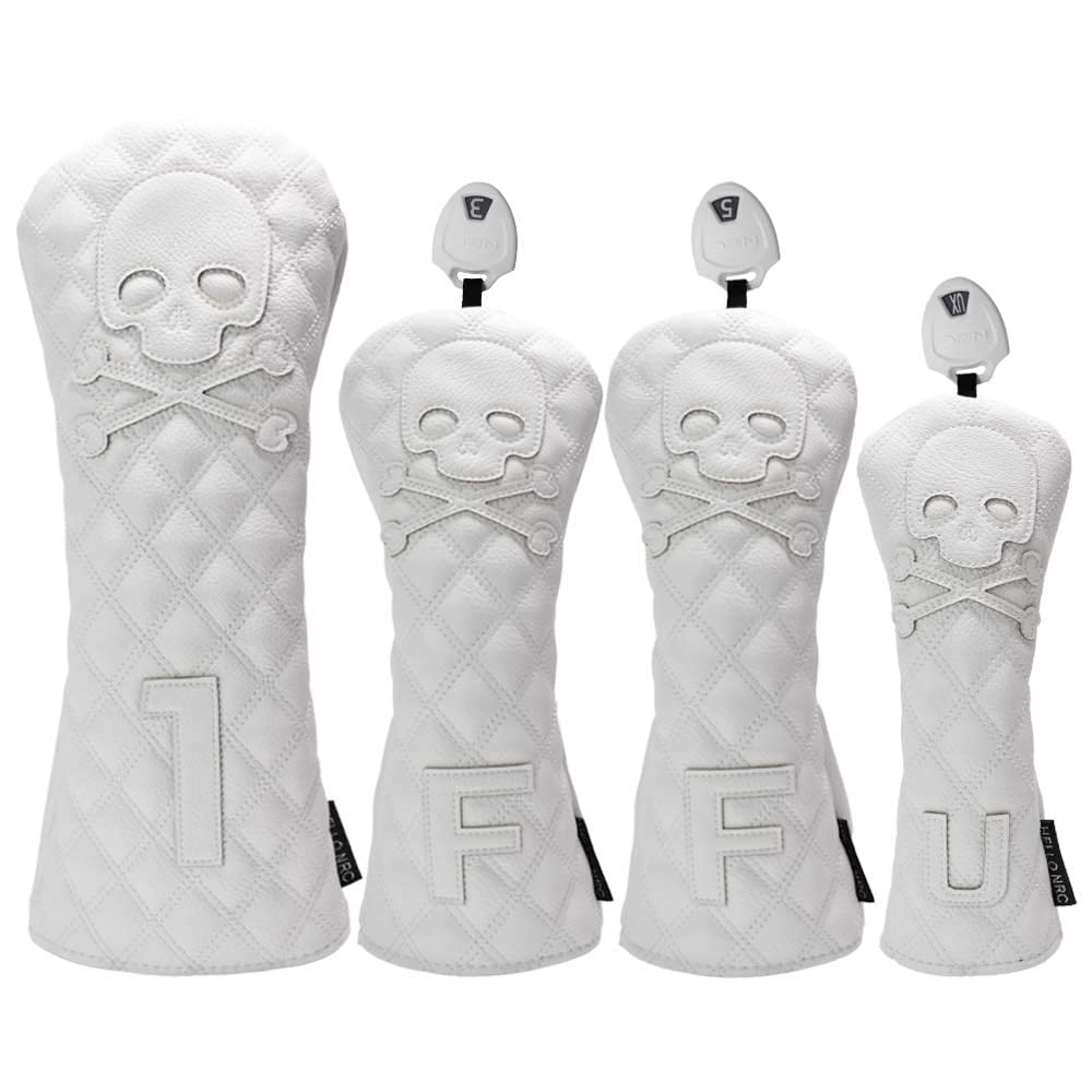 SchläGerkopfhüLlen Golfschlägerabdeckungen for Driver Fairway Hybrid, wasserdicht, Schutzset aus PU-Leder, weich und langlebig, Golfschlägerabdeckungen Golf SchläGerhauben(White Blade Putter)