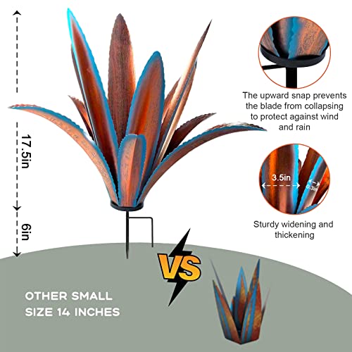 Image of TOMBABY Enlarge Thickened Wind Resistant Metal Agave Garden Art Metal Plant Country Sculpture Statue Outdoor Decoration Agave Metal Plant Courtyard Garden Lawn Ornament Gift (1, 12 Leaves Blue)